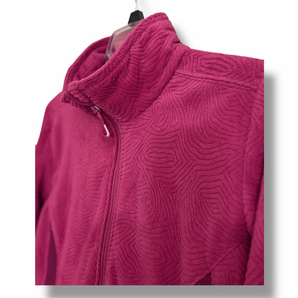 L.L. Bean Textured Fleece Jacket Pink Berry Floral Trim M - Picture 3 of 12
